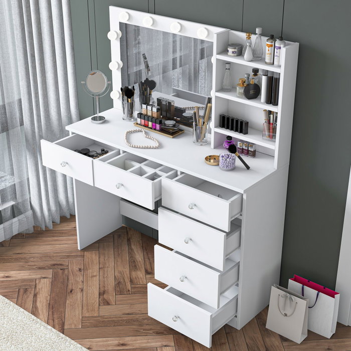 Hanah Home Mesa de Maquillaje Blanca con 10 Focos Hanah Home Mesa de Maquillaje Blanca con 10 Focos
